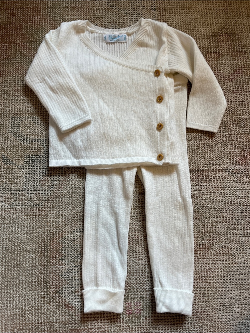 Feltman Brothers Ribbed Knit Wrap Set in Ivory - size 12 mos